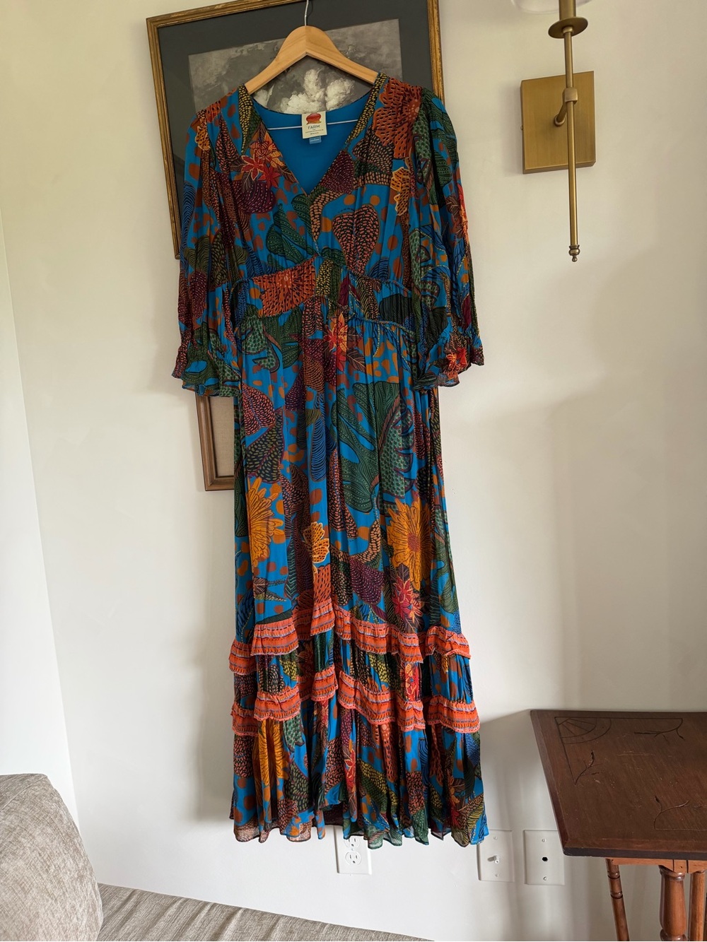 Bohemian V-Neck Maxi Dress in Blue and Rust - Picture 3 of 12